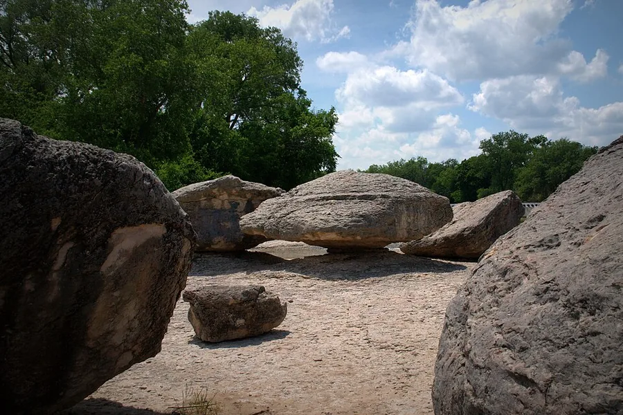 Large limestone boulders at Big Rocks Park along the Paluxy River in Glen Rose Texas